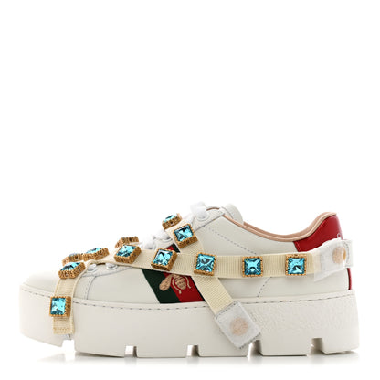 Gucci Calfskin Removable Crystals Bee Embroidered Ace Platform Sneakers 35 White 1 of 11