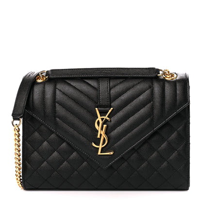 Saint Laurent Grain De Poudre Textured Mixed Matelasse Triquilt Medium Monogram Satchel Black 1 of 11