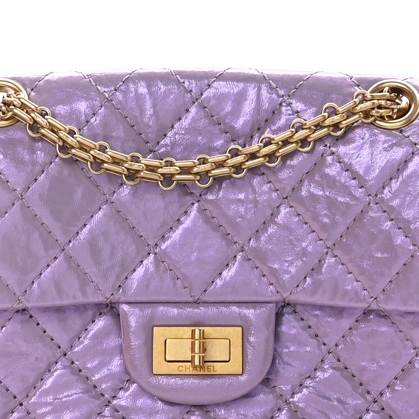 Glittered Aged Calfskin Quilted Mini 2.55 Reissue Flap Lilac