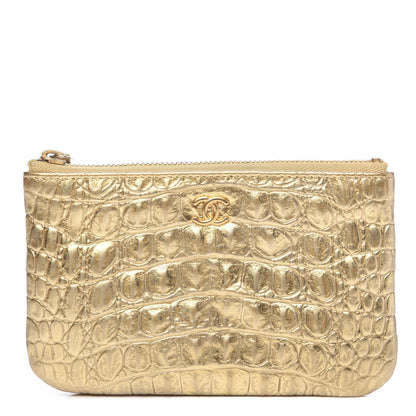 Chanel Metallic Calfskin Crocodile Embossed Cocodile Cosmetic Case Gold 1 of 7