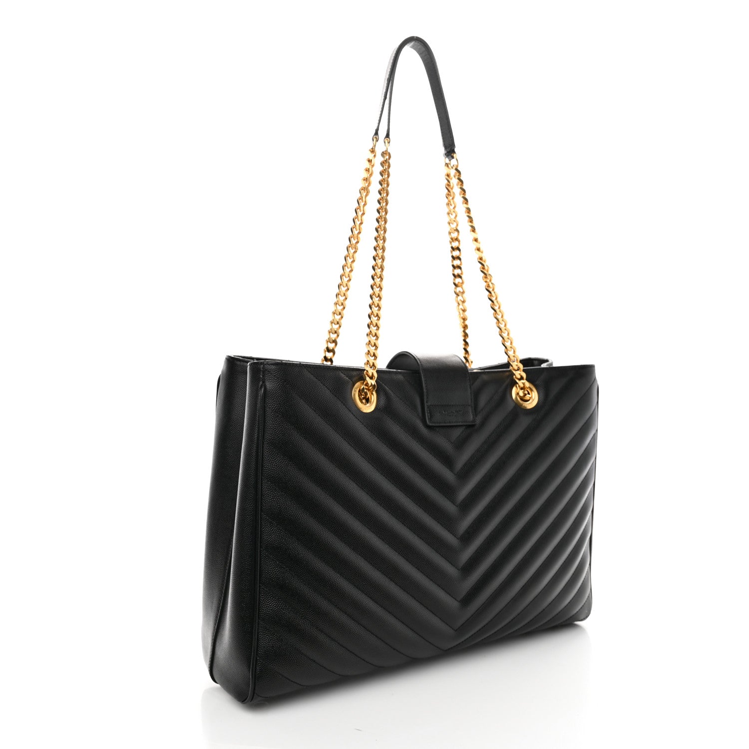 Saint Laurent Grain De Poudre Matelasse Chevron Monogram Shopping Bag Black 3 of 12