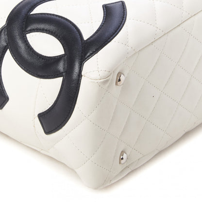Chanel Calfskin Quilted Large Cambon Bowler White Black 6 of 9