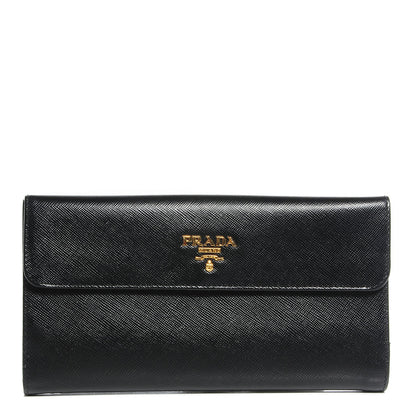Prada Saffiano Metal Continental Flap Wallet Nero Black 1 of 8