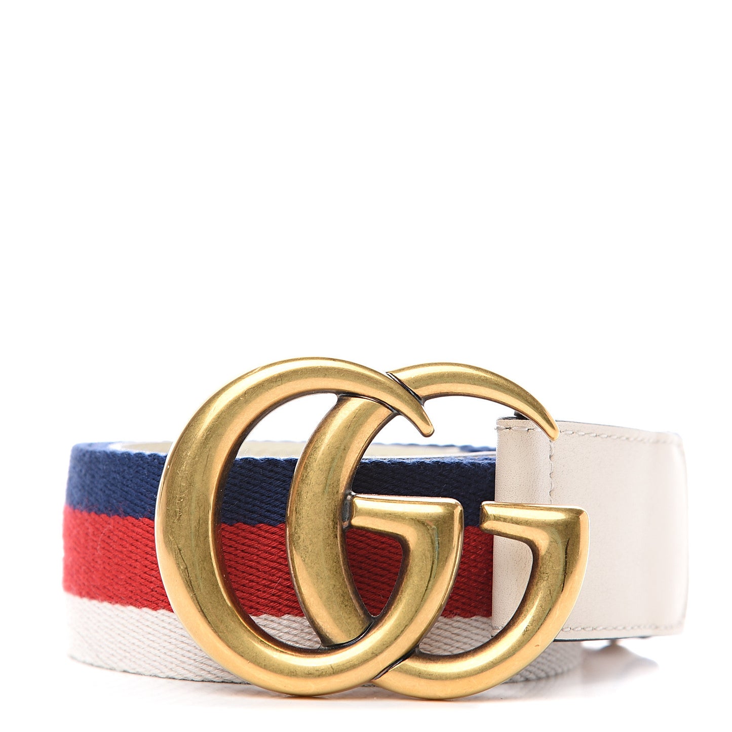 Nylon Calfskin Sylvie Web Double G 40mm Belt 80 32 Mystic White Hibiscus Red Maritime