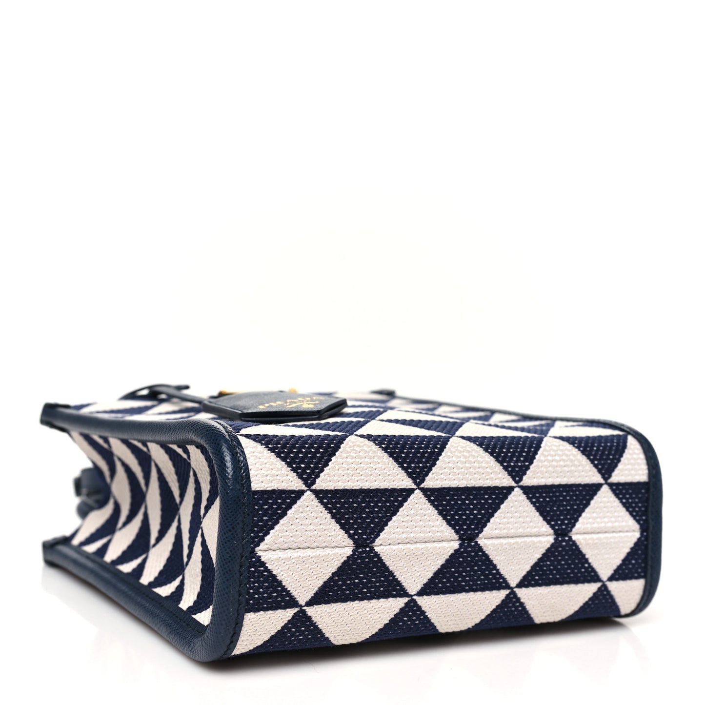 Jacquard Saffiano Triangolo Symbole Embroidered Micro Tote Baltico Talco