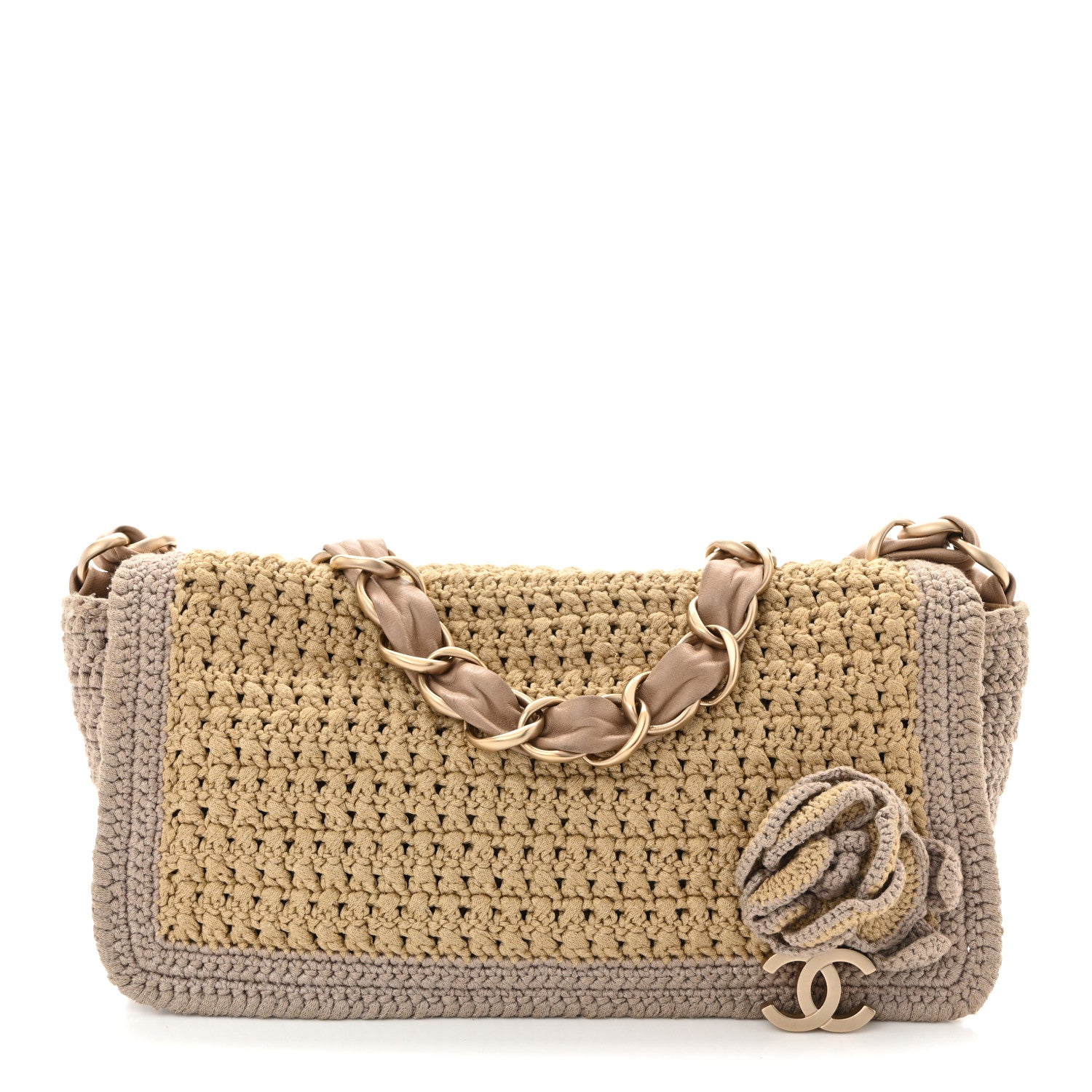 Chanel Crochet Camellia Flap Bag Beige 1 of 11