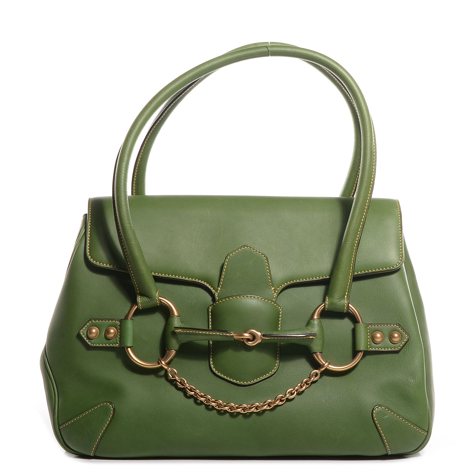 Gucci Leather Horsebit Chain Flap Bag Green 1 of 7