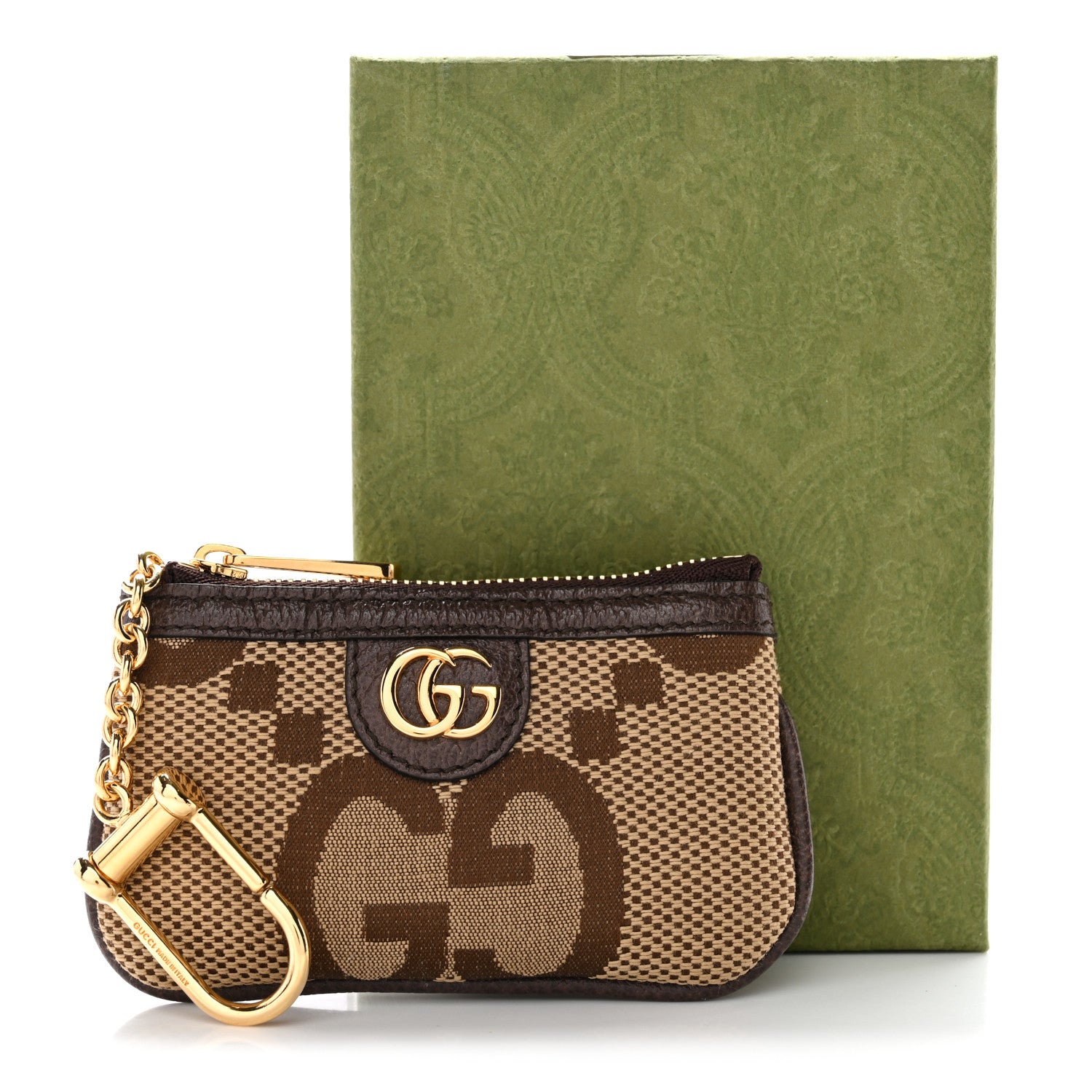Gucci Monogram Jumbo GG Textured Dollar Calfskin Ophidia Key Case Camel Ebony New Acero 8 of 8