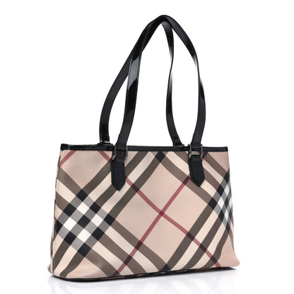 Burberry Nova Check Patent Trim Shopper Tote Black 2 of 7