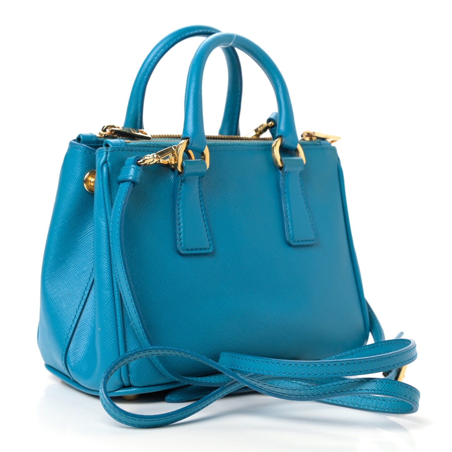 Saffiano Lux Micro Galleria Double Zip Tote Turchese