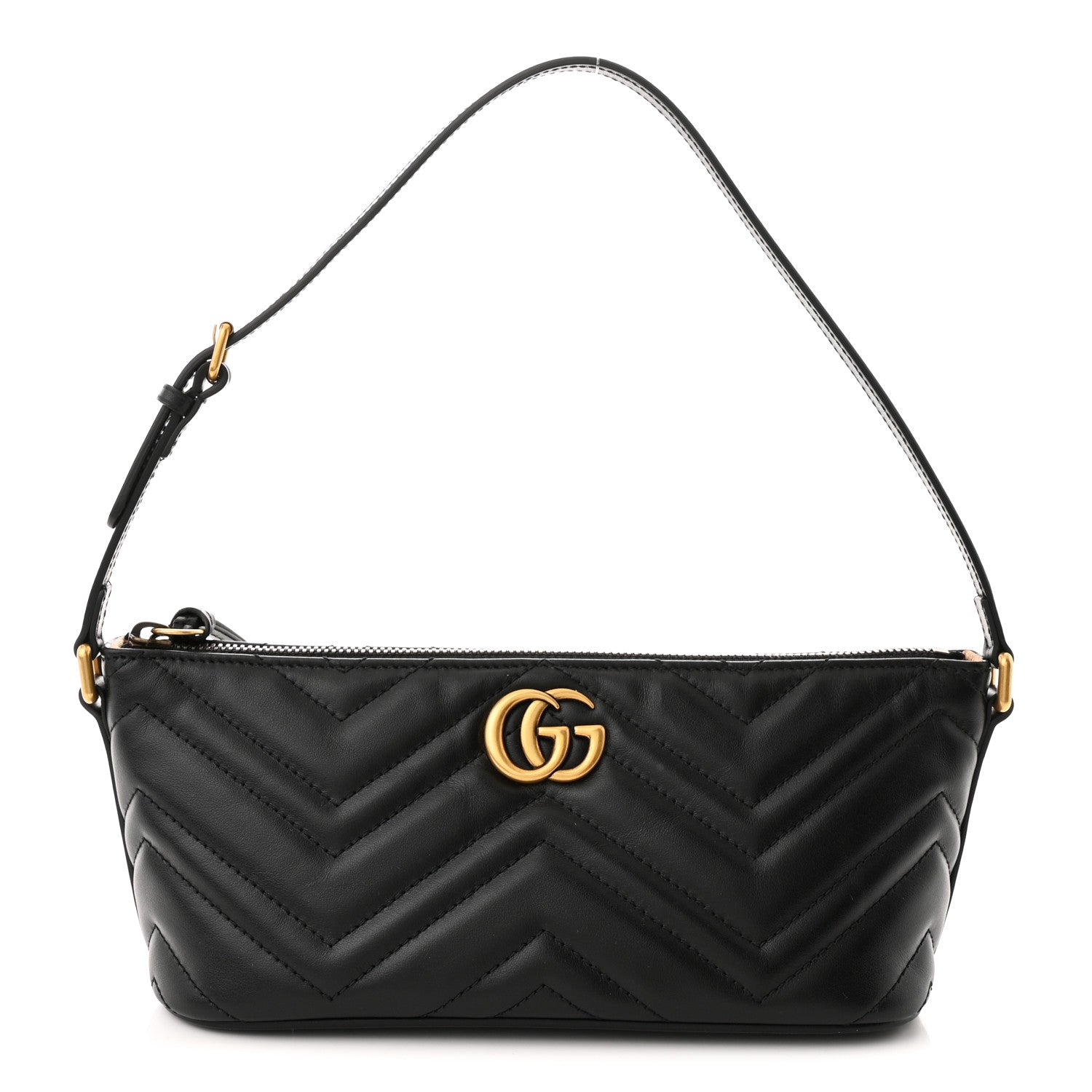 Gucci Calfskin Matelasse Chevron GG Marmont Sling Shoulder Bag Black 1 of 10
