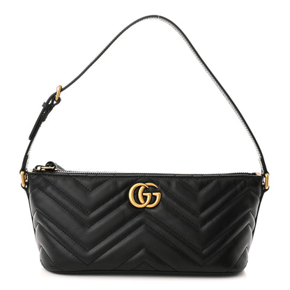 Gucci Calfskin Matelasse Chevron GG Marmont Sling Shoulder Bag Black 1 of 10