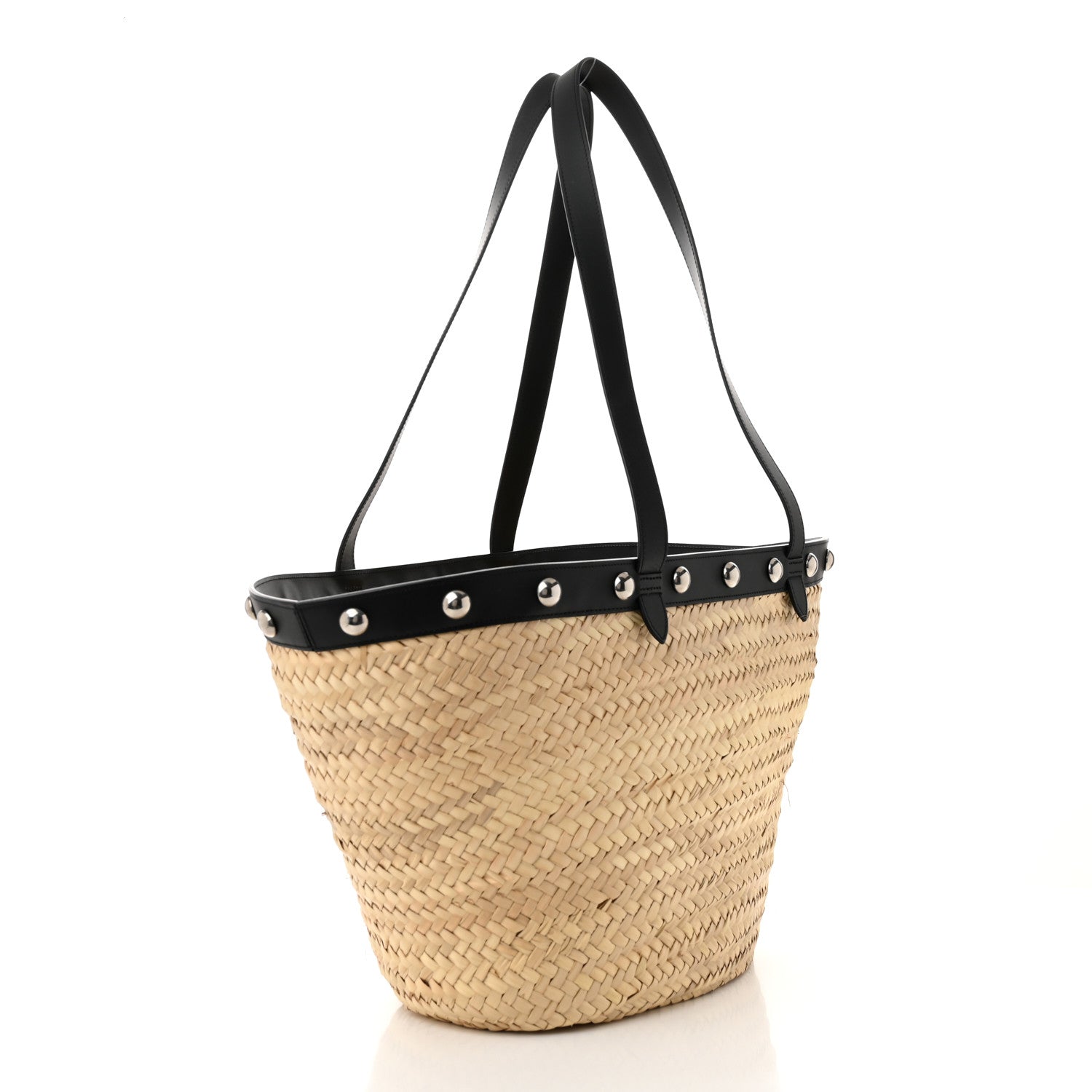 Celine Raffia Calfskin Studs Basket Shoulder Bag Tote Black 3 of 10