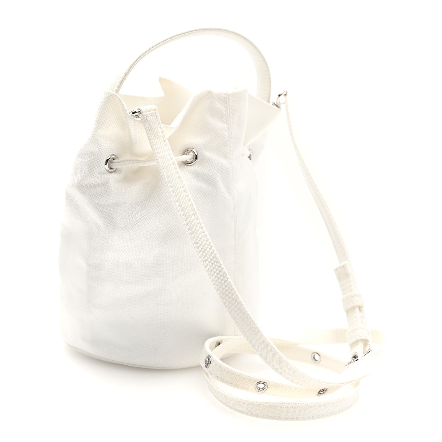 Balenciaga Recycled Sport Nylon Logo Embroidered Wheel Drawstring Bucket Bag XS White 3 of 9