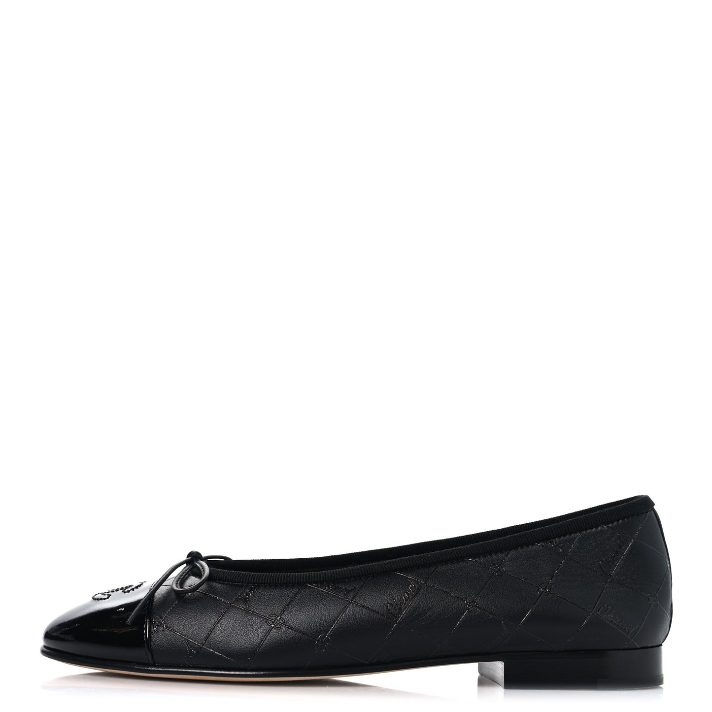 Printed Lambskin Patent Cap Toe Ballerina Flats 36 Black