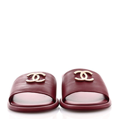Chanel Lambskin CC Mules 38 Burgundy 2 of 10