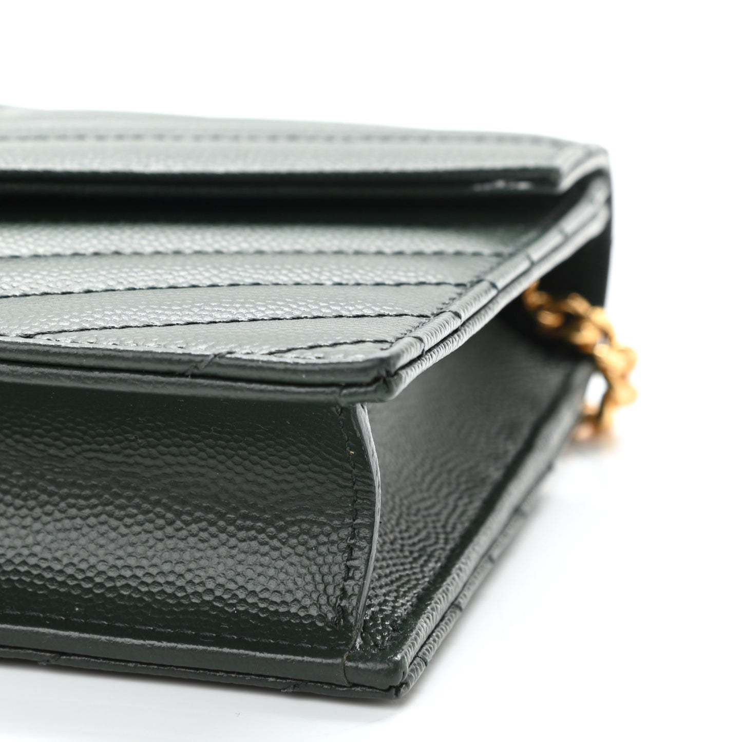 Grain De Poudre Matelasse Chevron Monogram Envelope Chain Wallet Dark Green
