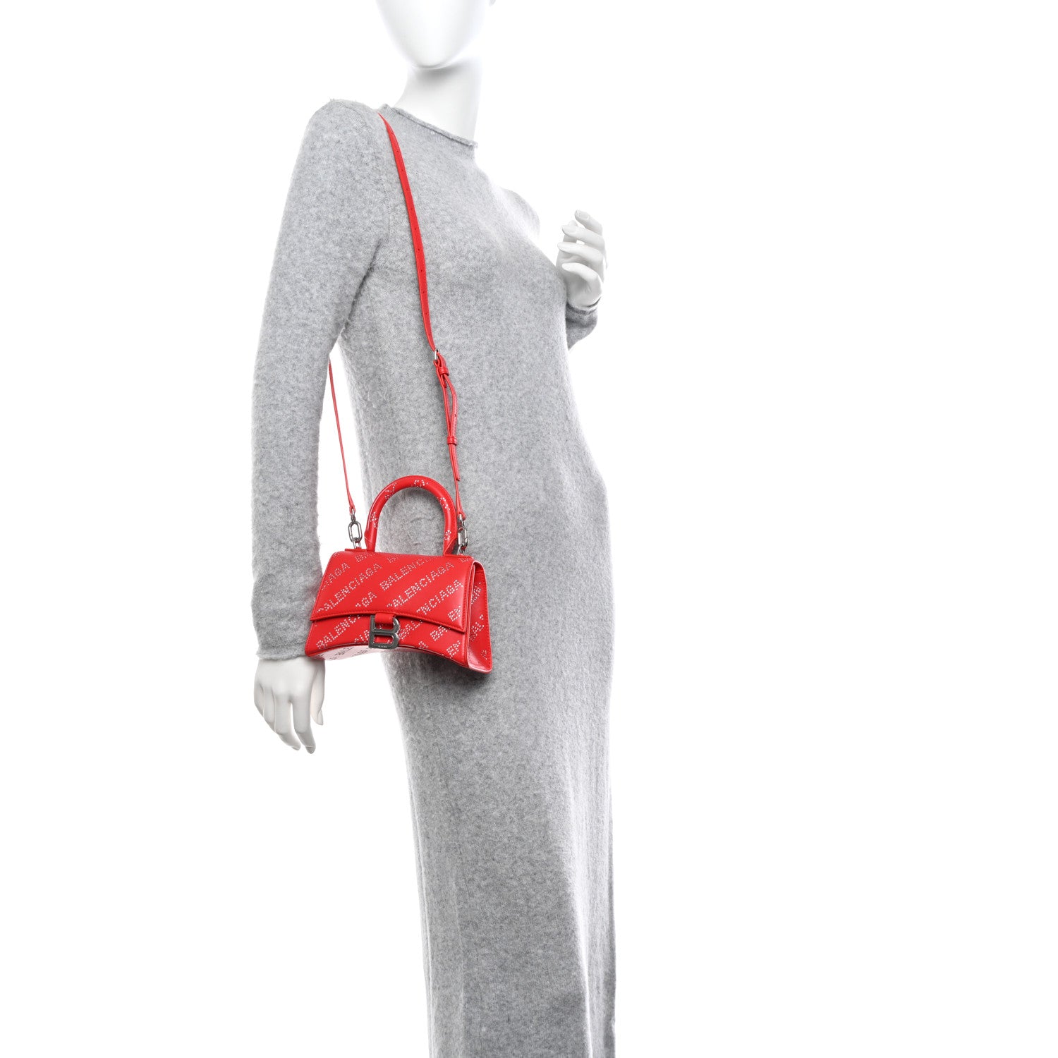 Balenciaga Smooth Calfskin Crystal Diagonal Allover Logo Hourglass Top Handle Bag XS Flame 2 of 12
