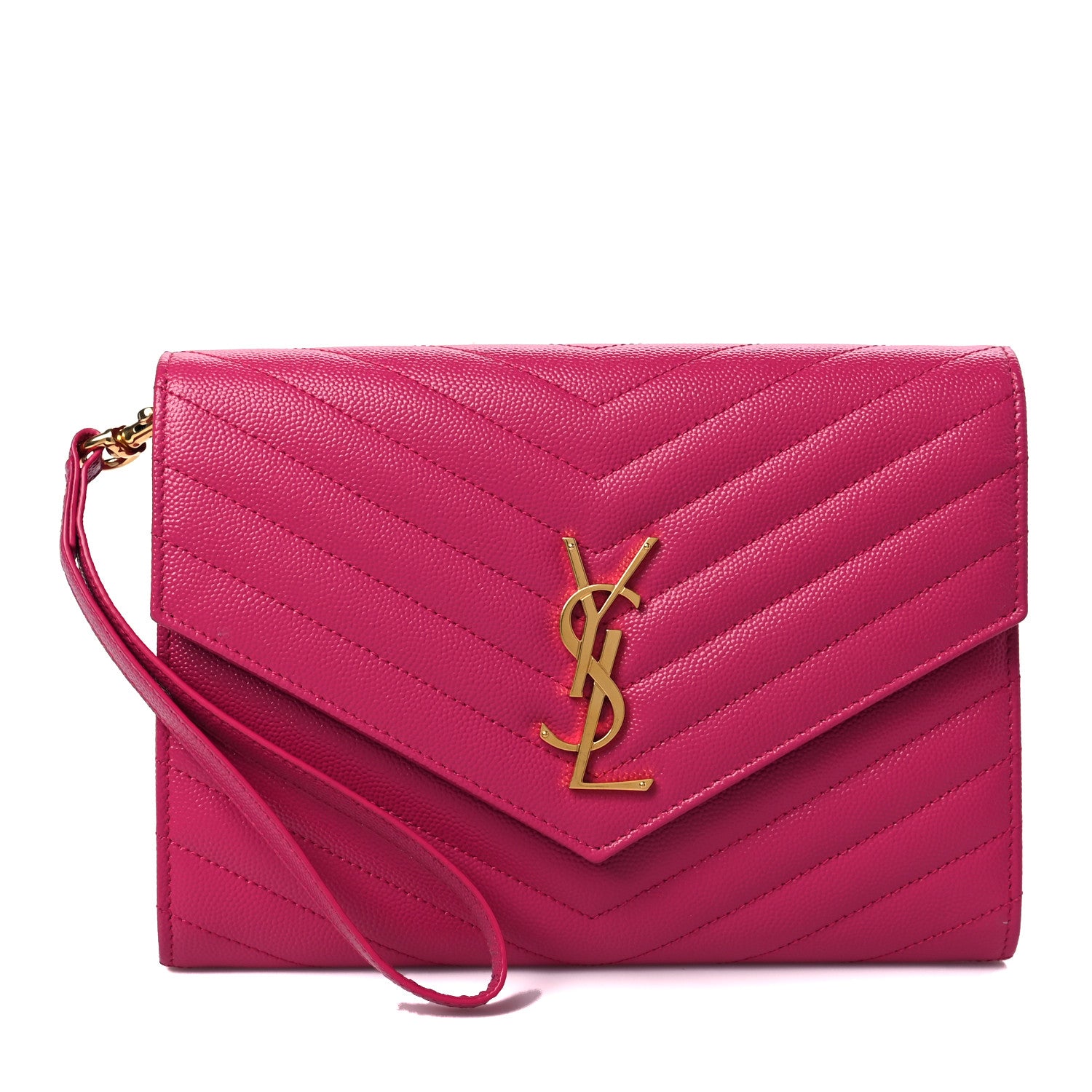 Saint Laurent Grain De Poudre Matelasse Chevron Monogram Envelope Clutch Fresh Fuxia 1 of 7