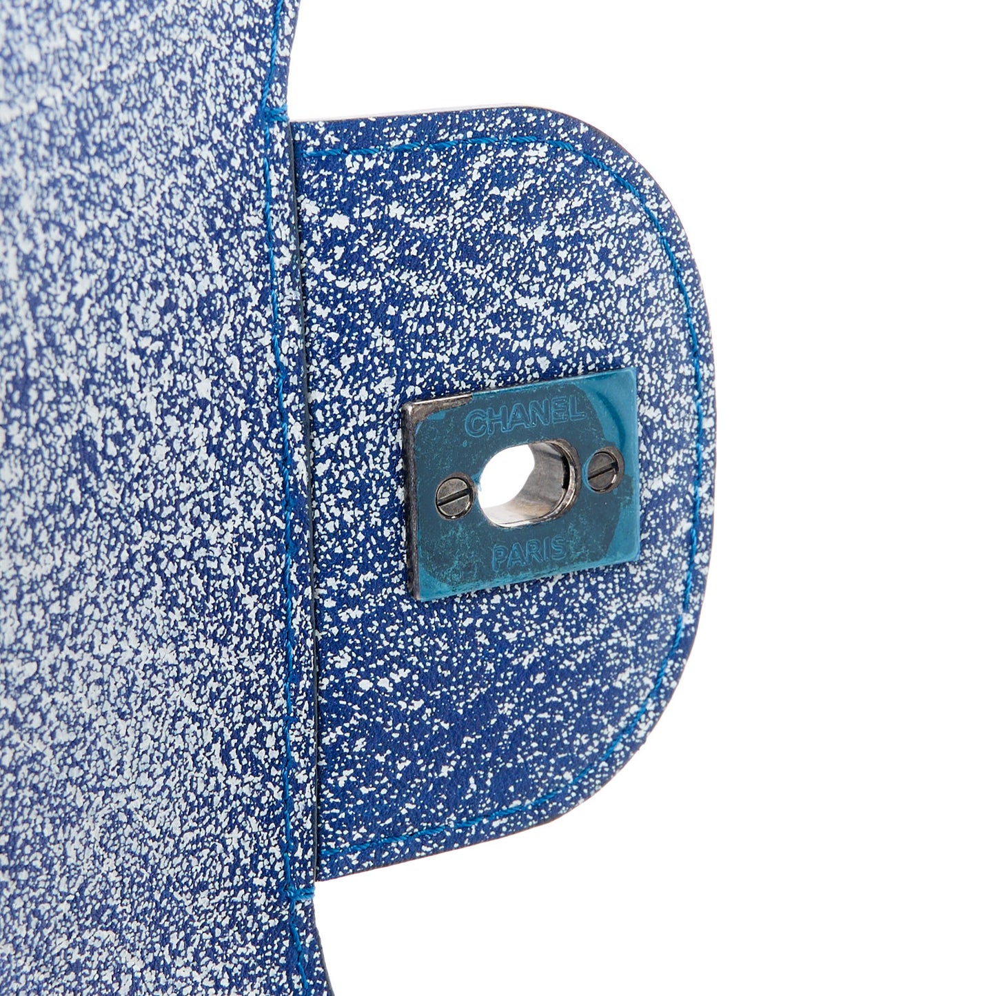 Crackled Calfskin Jumbo Double Flap Blue