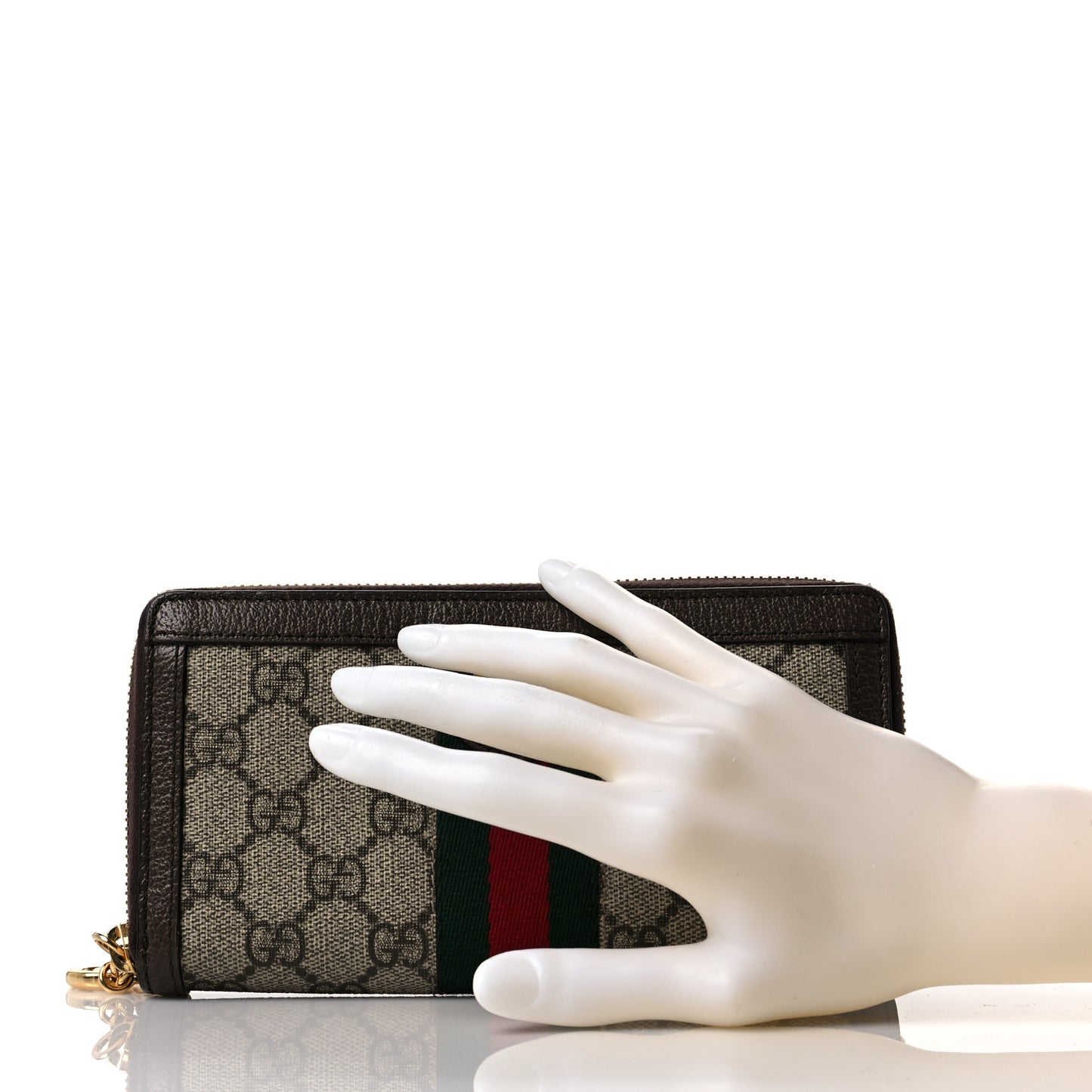 GG Supreme Monogram Web Ophidia Zip Around Wallet Brown