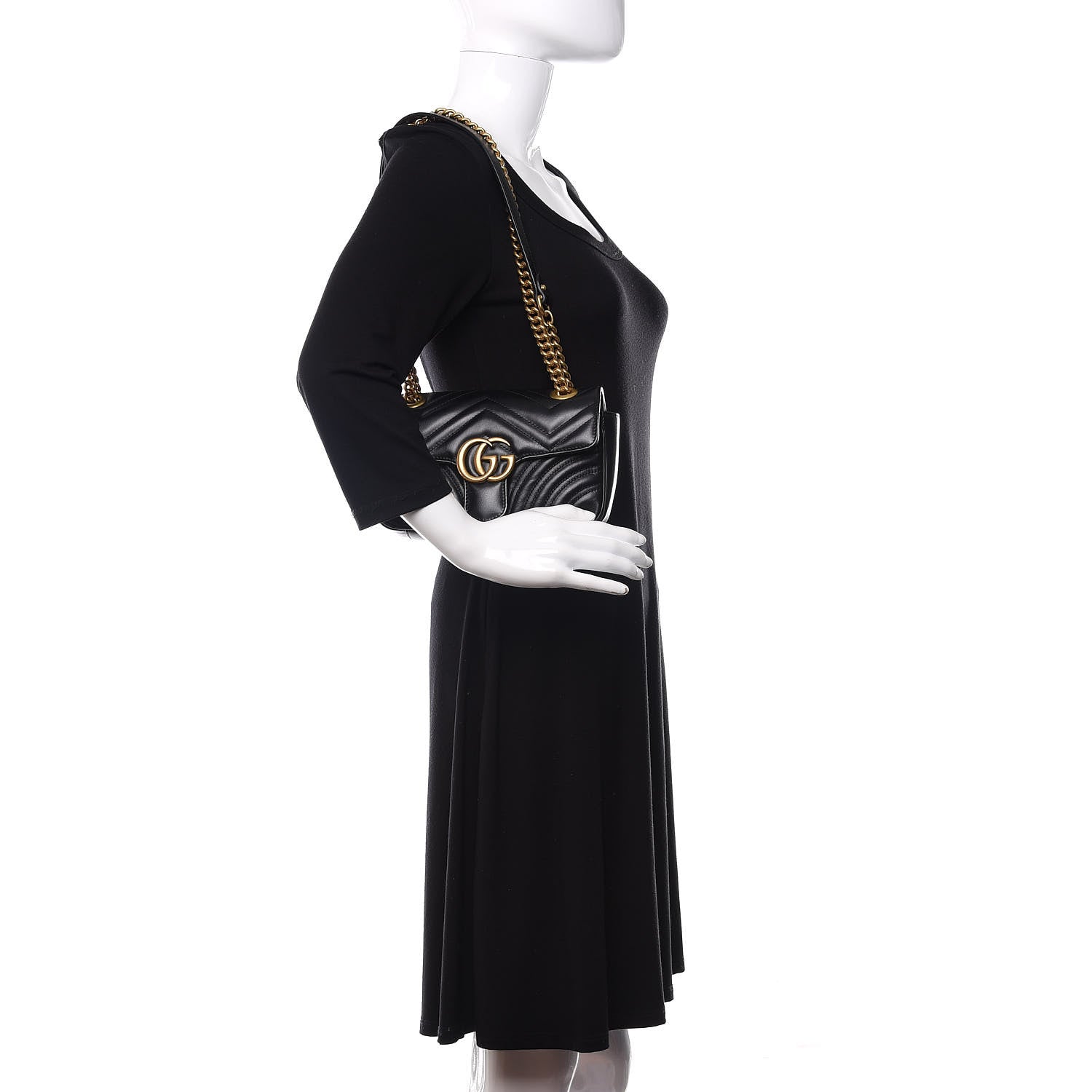 Gucci Calfskin Matelasse Mini GG Marmont Shoulder Bag Black 3 of 12