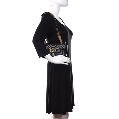 Gucci Calfskin Matelasse Mini GG Marmont Shoulder Bag Black 3 of 12