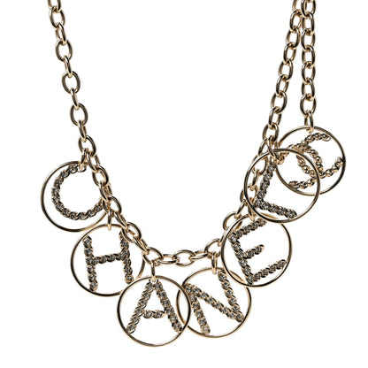 Chanel Metal Strass Crystal Logo Necklace Gold 1 of 5