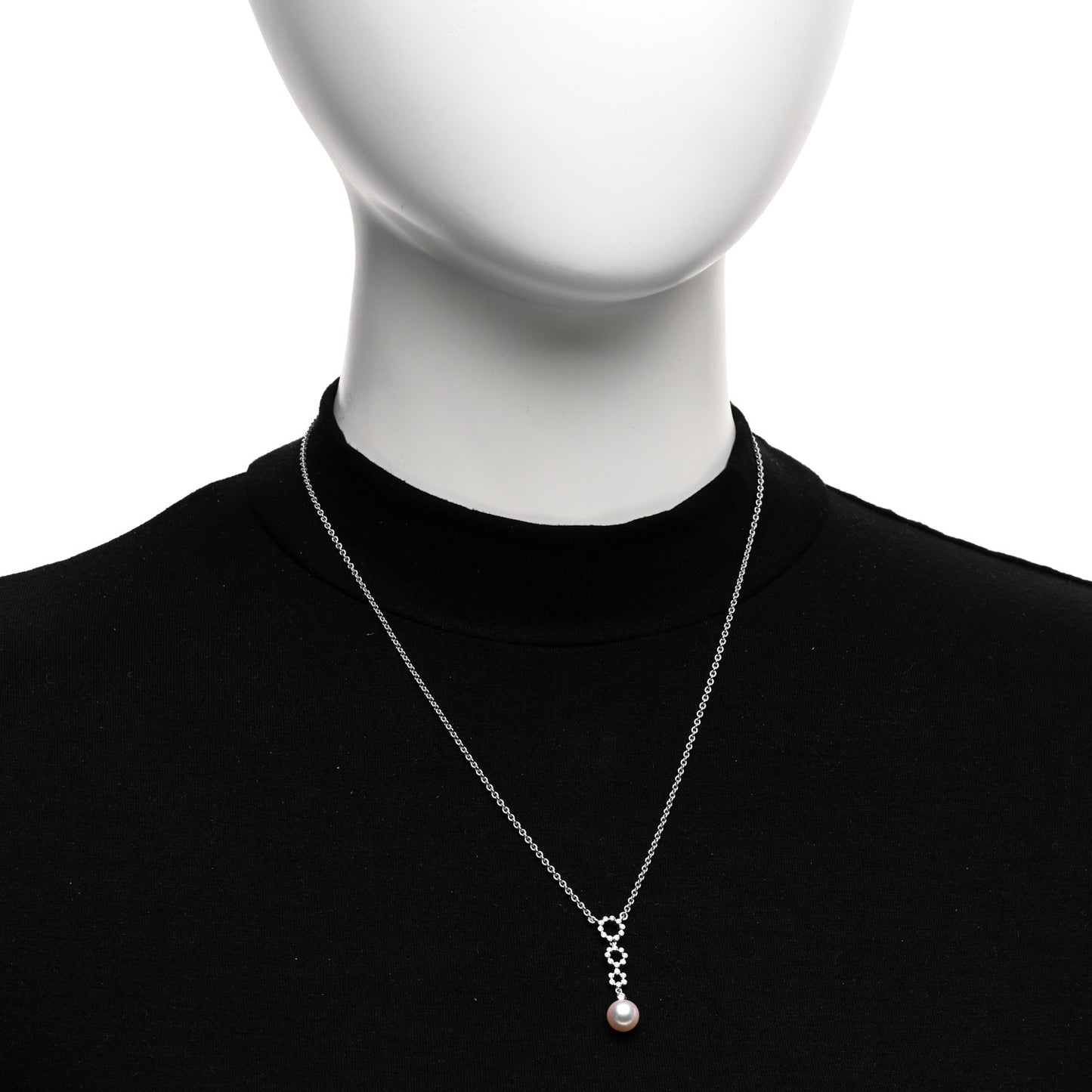 18K White Gold Diamond Akoya Pearl 7.5mm Drop Pendant Necklace