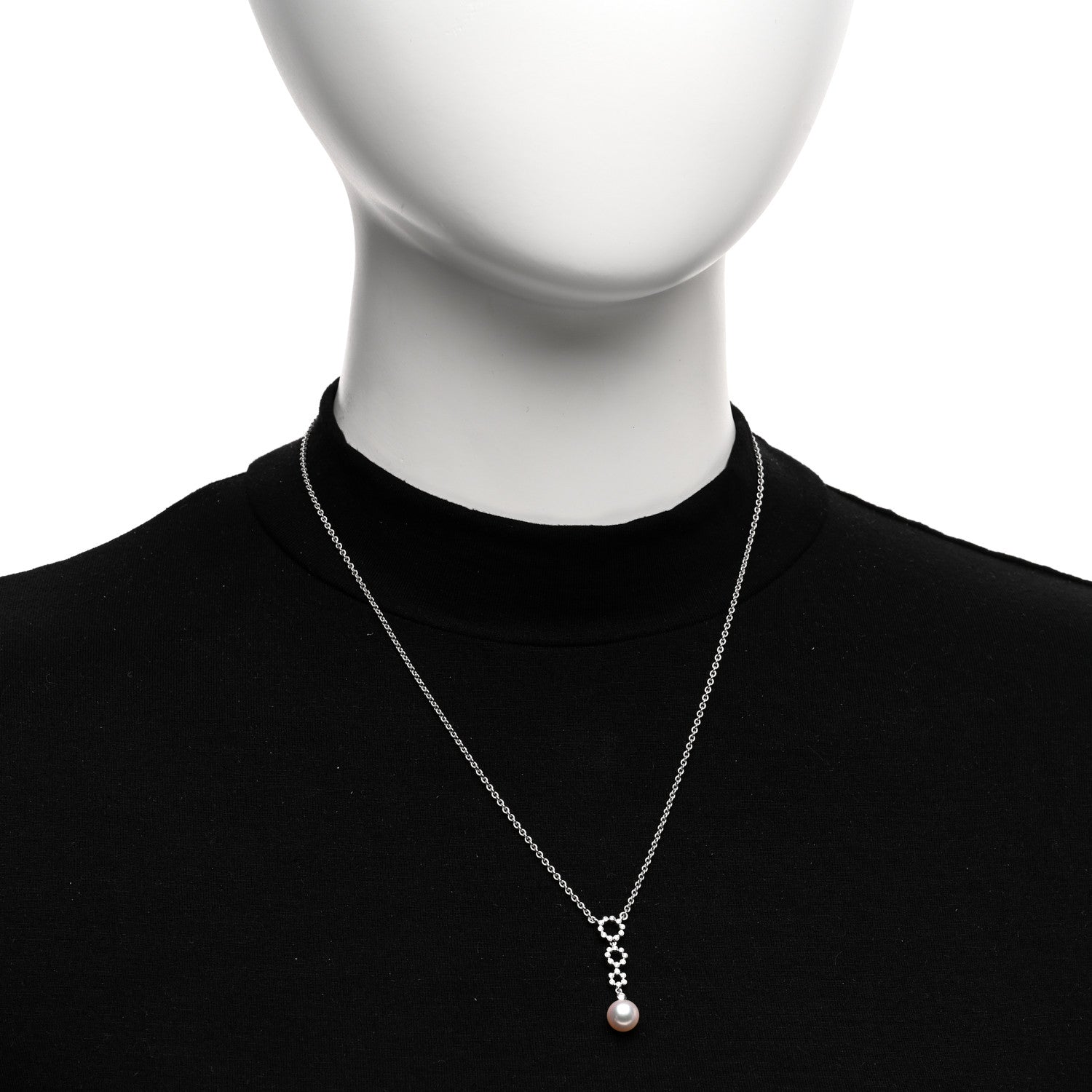 Mikimoto 18K White Gold Diamond Akoya Pearl 7.5mm Drop Pendant Necklace 2 of 4