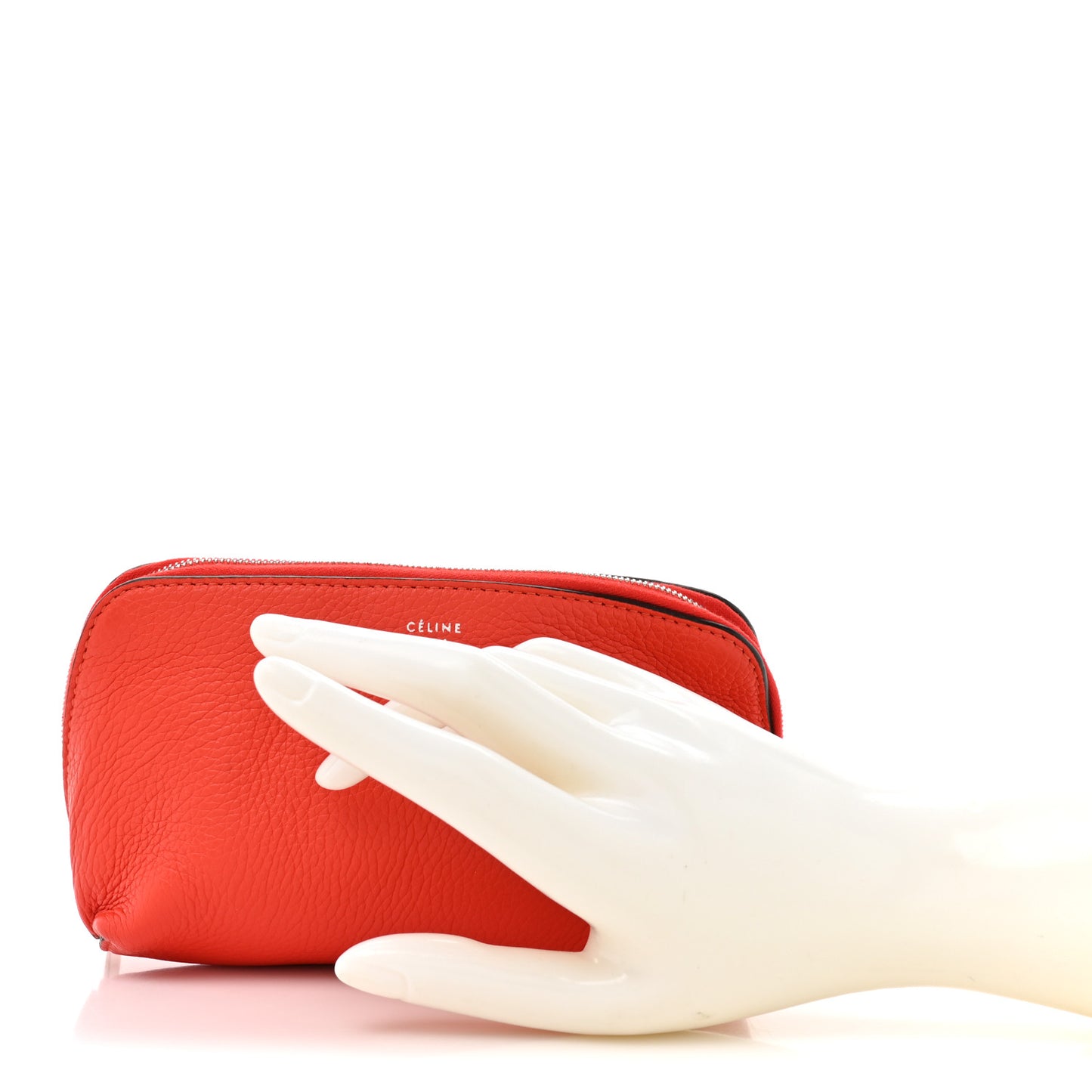 Soft Grained Calfskin Cosmetic Pouch Bag Red