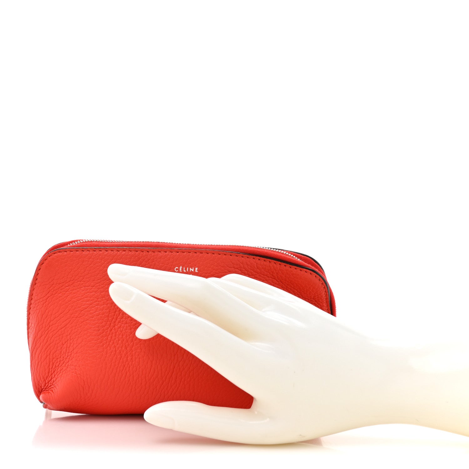 Celine Soft Grained Calfskin Cosmetic Pouch Bag Red 2 of 10