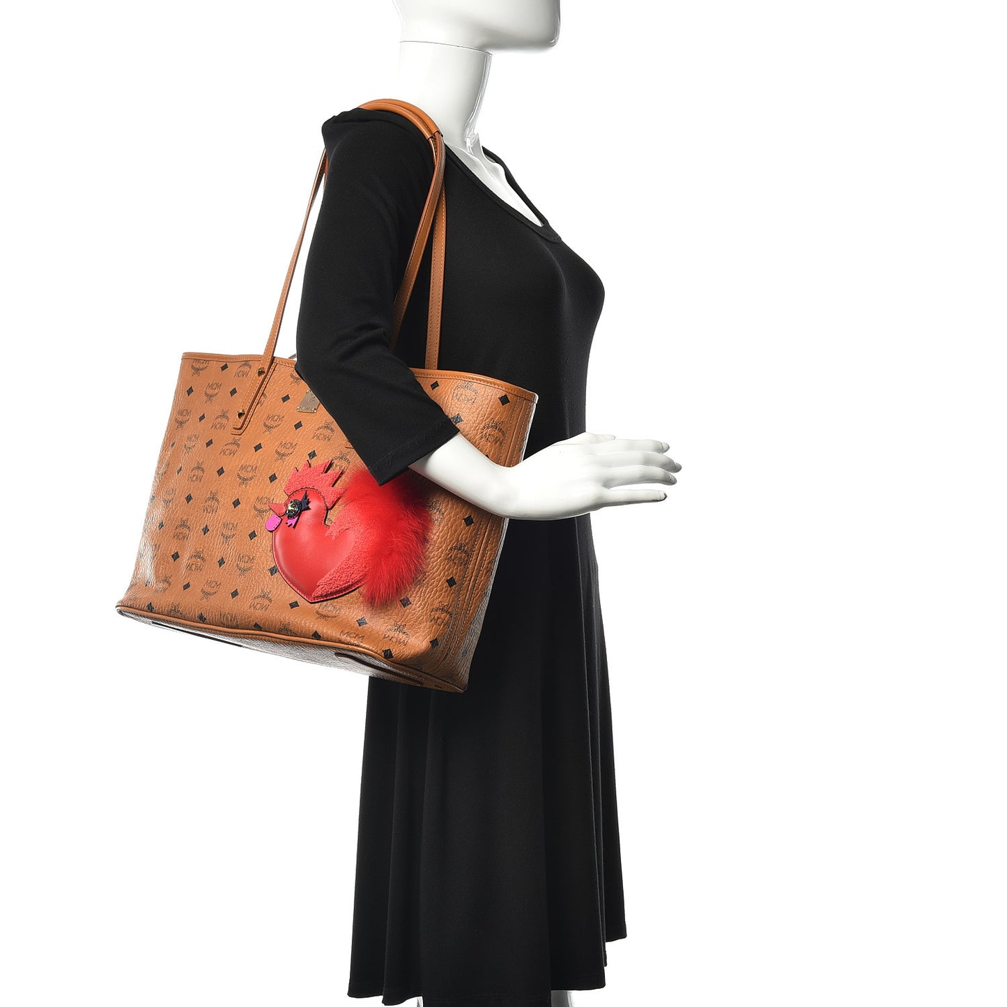 Visetos Medium Rooster Anya Top Zip Shopper Tote Cognac