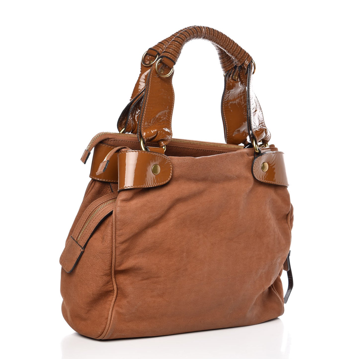 Suede Patent Bay Tote Brown