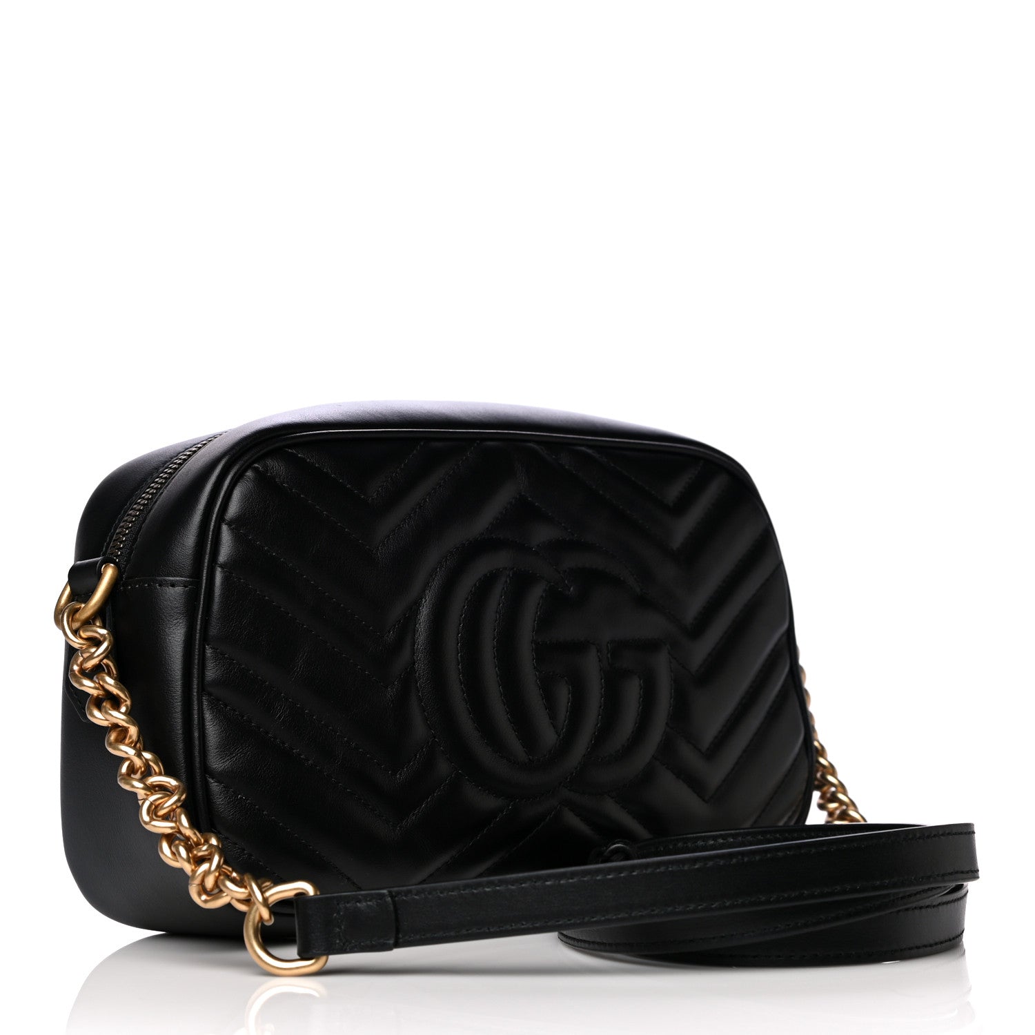 Gucci Calfskin Matelasse Small GG Marmont Chain Shoulder Bag Black 3 of 10