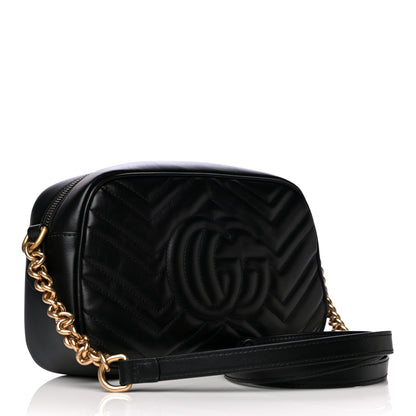 Gucci Calfskin Matelasse Small GG Marmont Chain Shoulder Bag Black 3 of 10