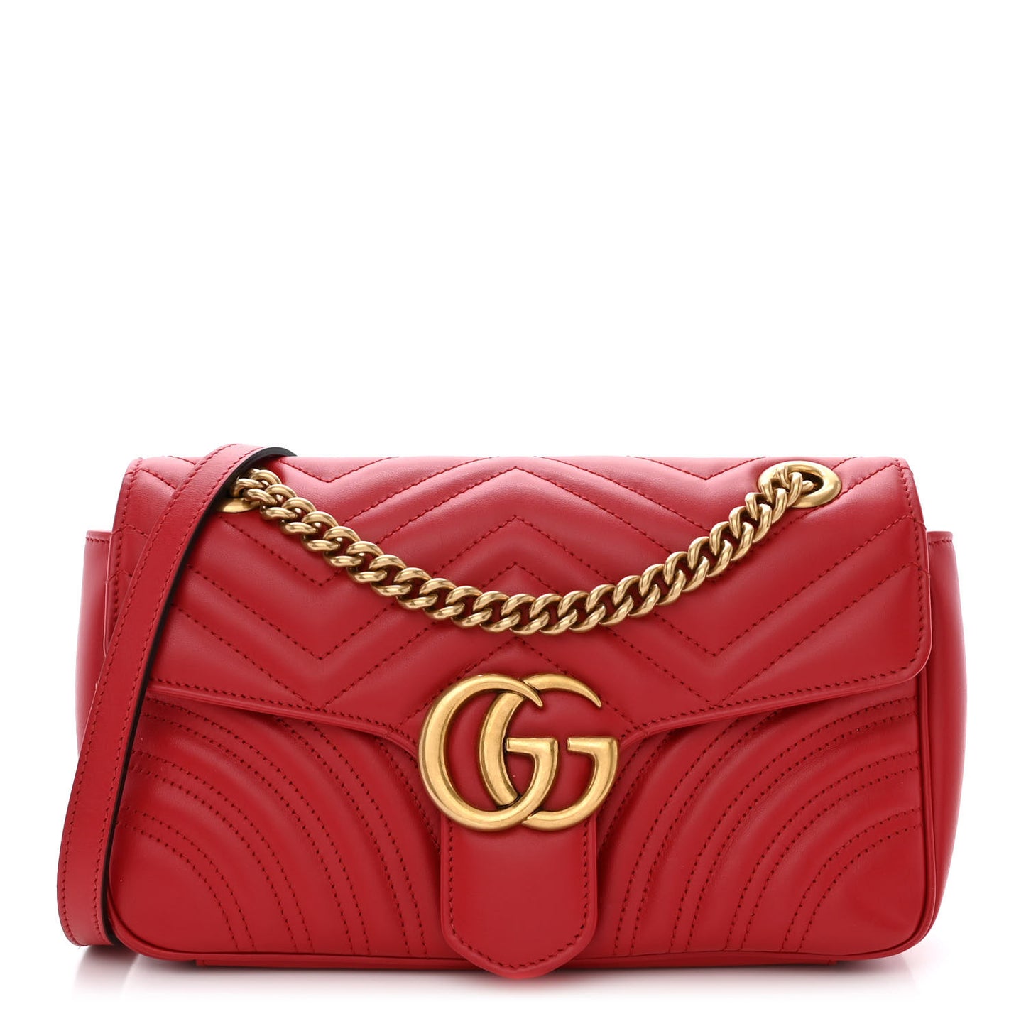 Calfskin Matelasse Small GG Marmont Shoulder Bag Hibiscus Red