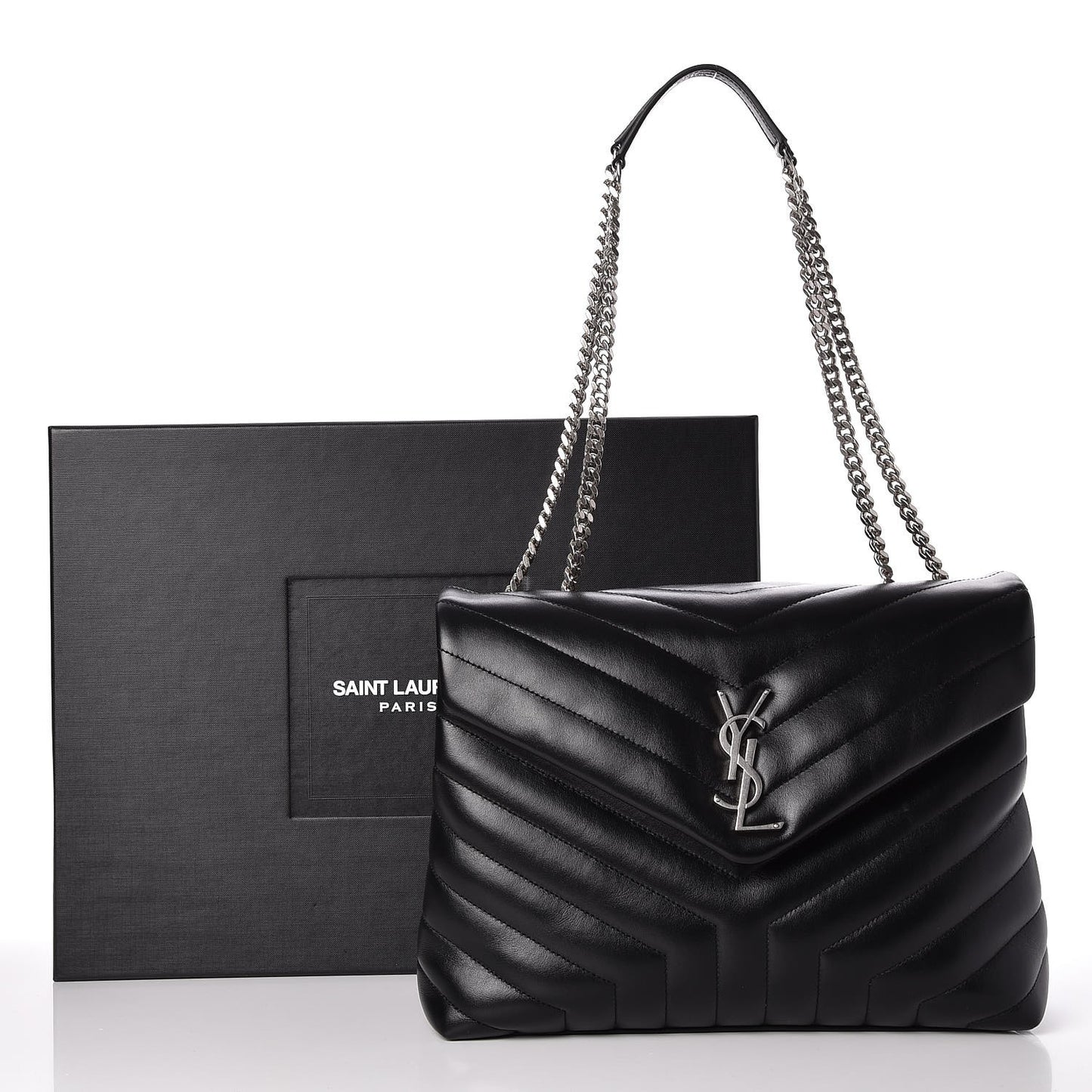 Calfskin Y Quilted Monogram Medium Loulou Chain Satchel Black