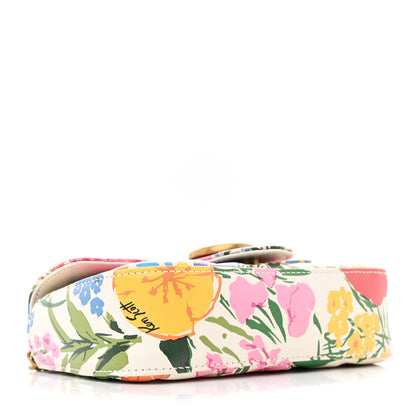 Gucci X KEN SCOTT Calfskin Matelasse Floral Print Super Mini GG Marmont Shoulder Bag Ivory Pink 4 of 10