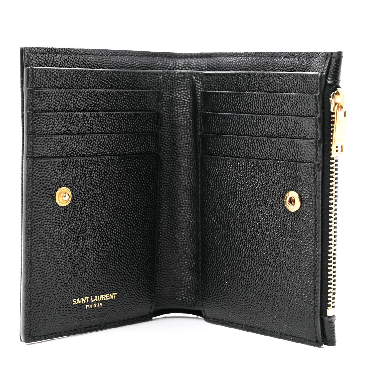 Saint Laurent Grain De Poudre Matelasse Chevron Monogram Zipped Two-Part Wallet Black 5 of 6