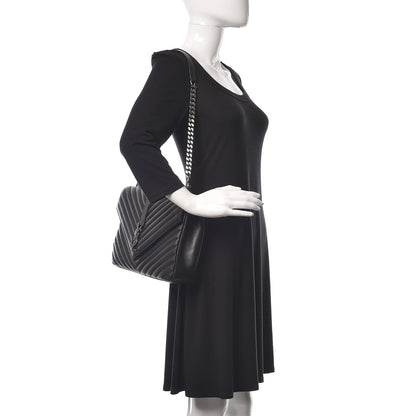 Saint Laurent Sheepskin Matelasse Chevron Monogram Large College Satchel Black 2 of 11