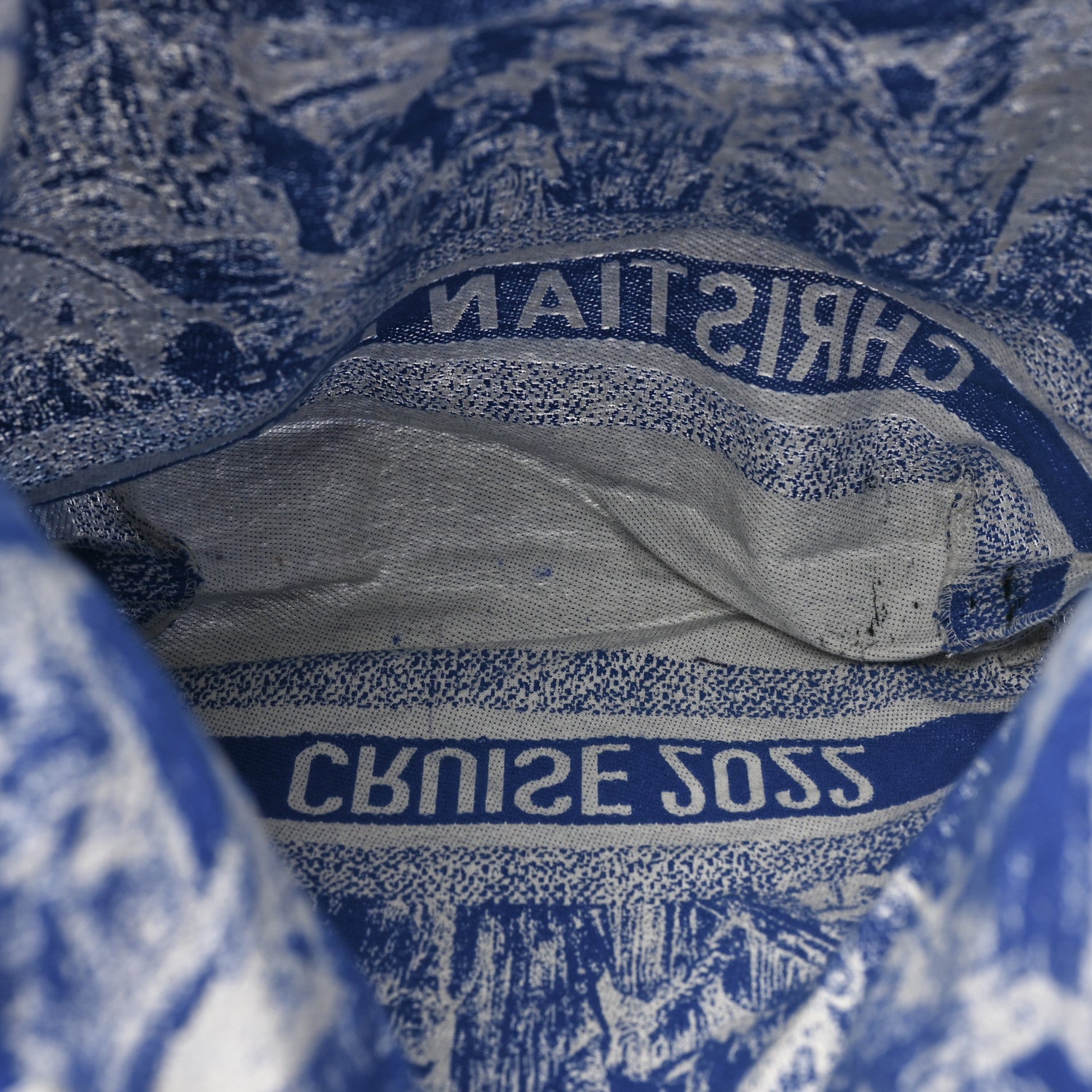 Christian Dior Canvas Print Cruise Tote Ivory Blue 5 of 8