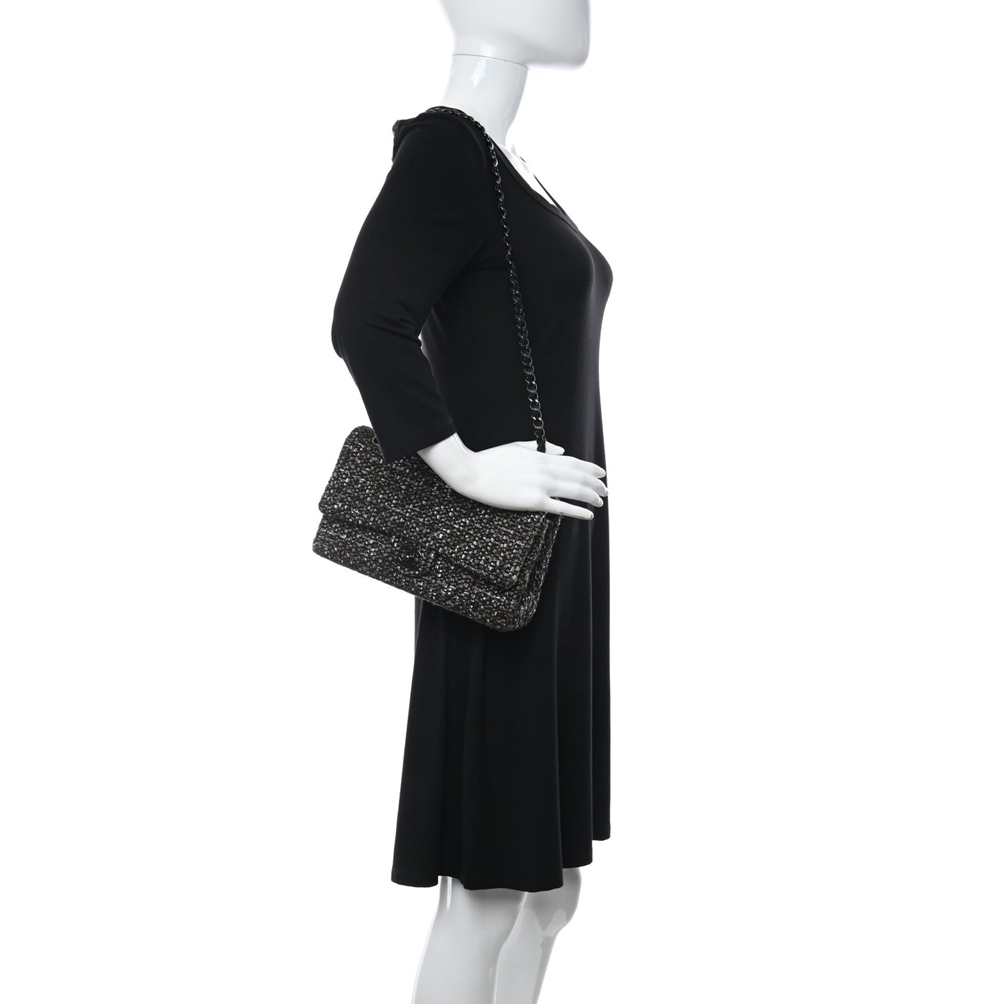 Tweed Quilted Medium Double Flap Brown
