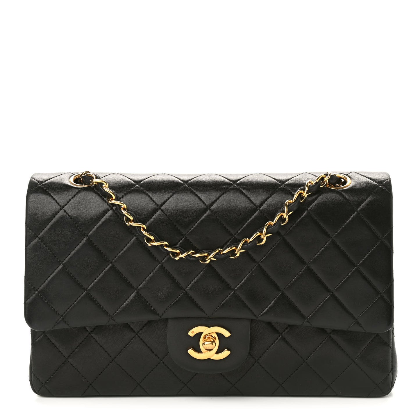 Lambskin Quilted Medium Double Flap Black