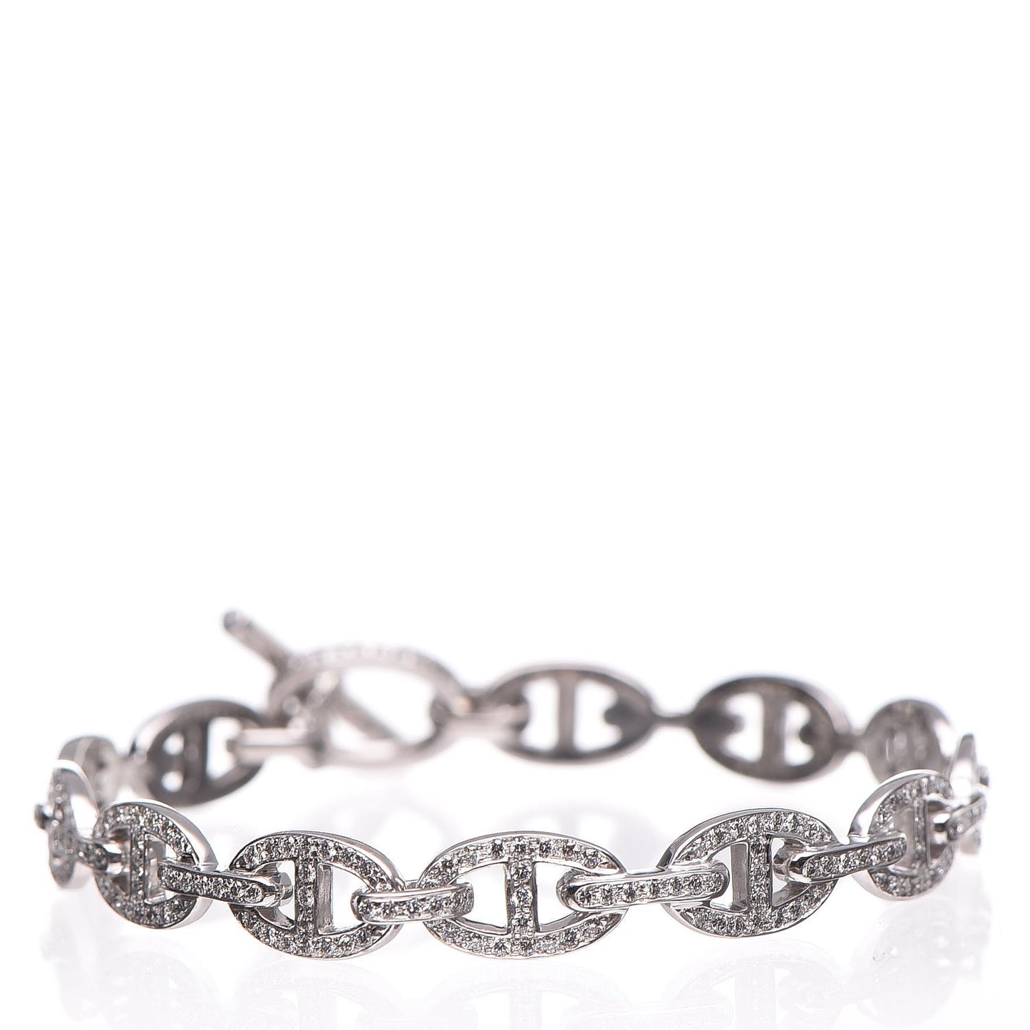 18K White Gold Diamond PM Chaine d'Ancre Enchainee Bracelet SH