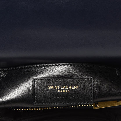 Saint Laurent Calfskin Suede Matelasse Chevron Monogram Medium College Bag Marine 6 of 10