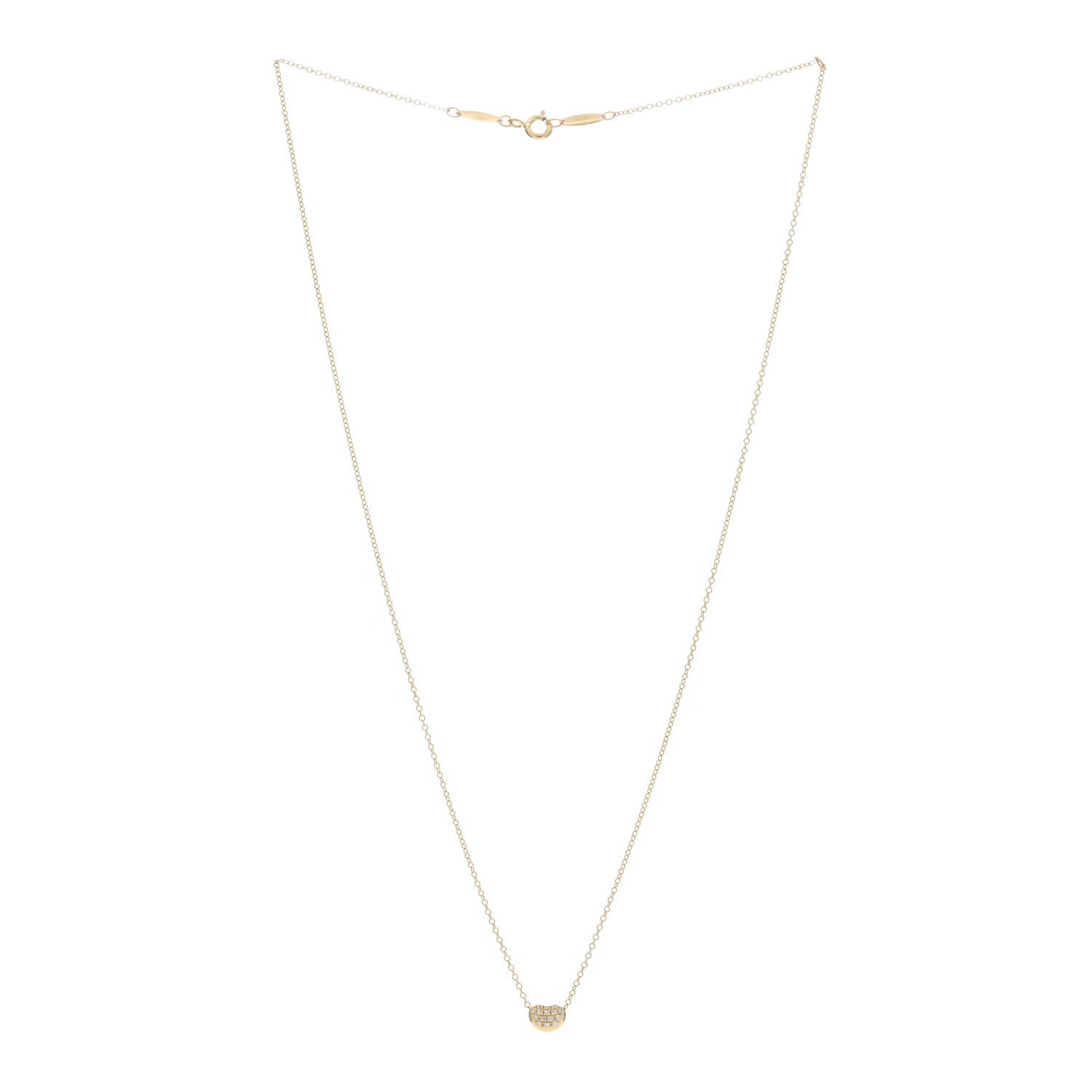 Tiffany 18K Yellow Gold Diamond Elsa Peretti 6.5mm Bean Pendant Necklace 3 of 4