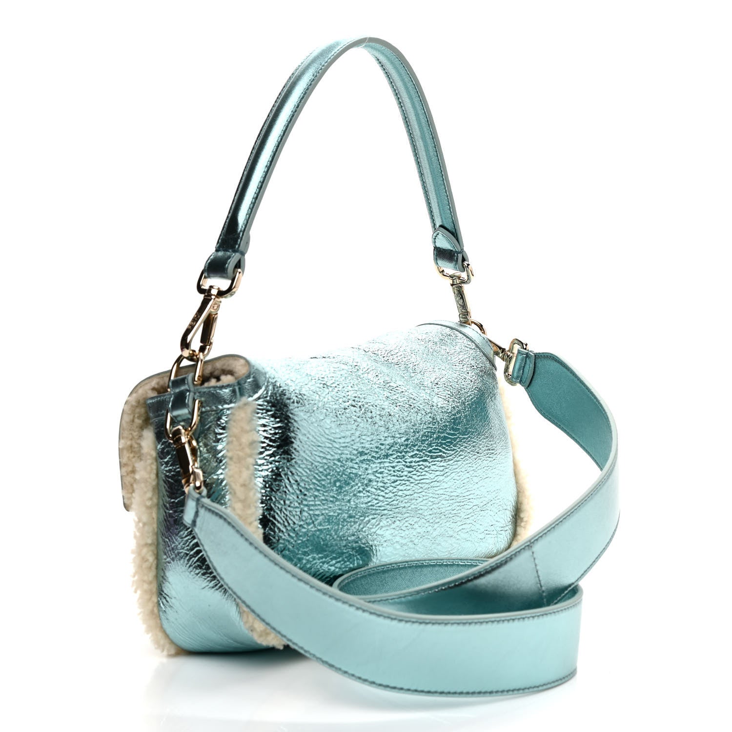 Fendi Metallic Lambskin Sheepskin Fur Re-Edition 2005-2006 Baguette Light Blue 3 of 9