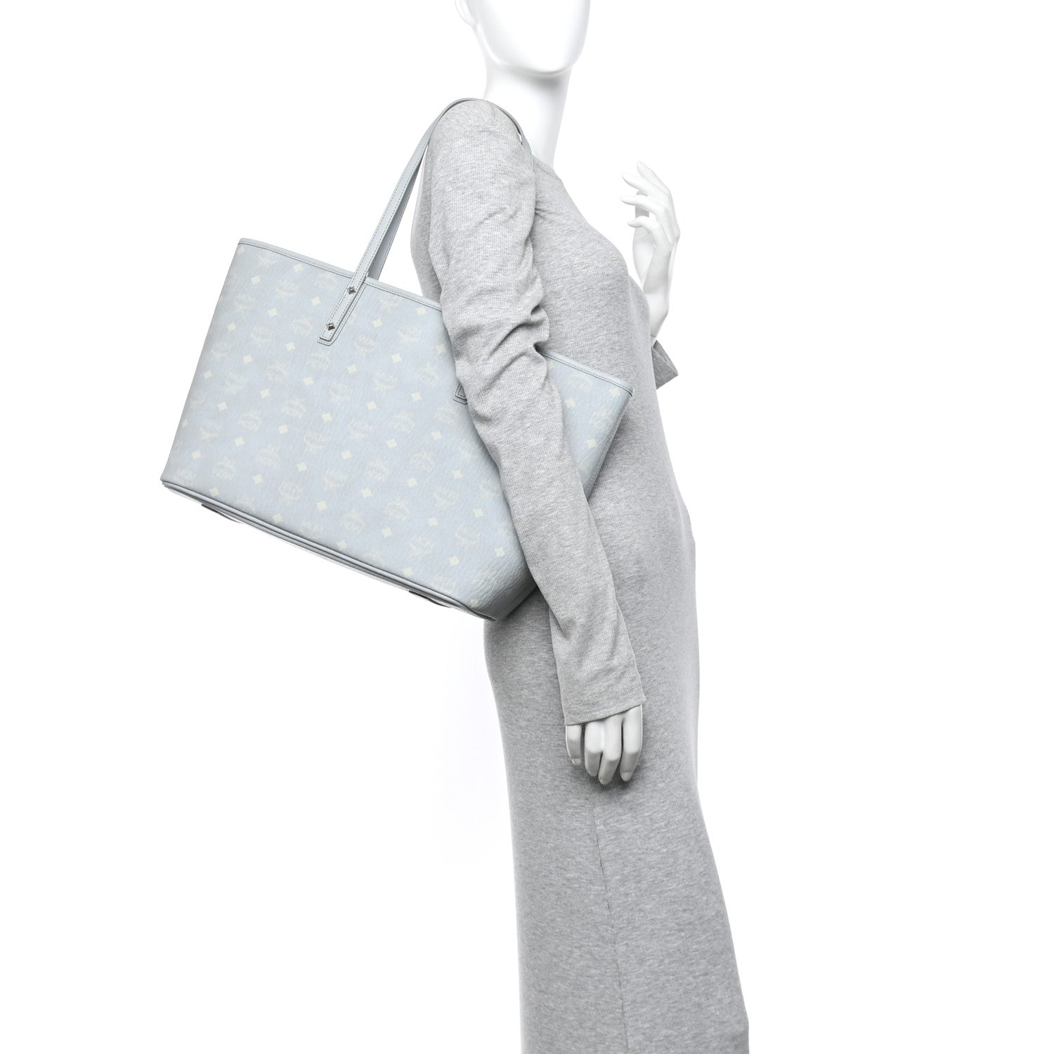 MCM Visetos Medium Aren Shopper Tote Misty Gray 2 of 10