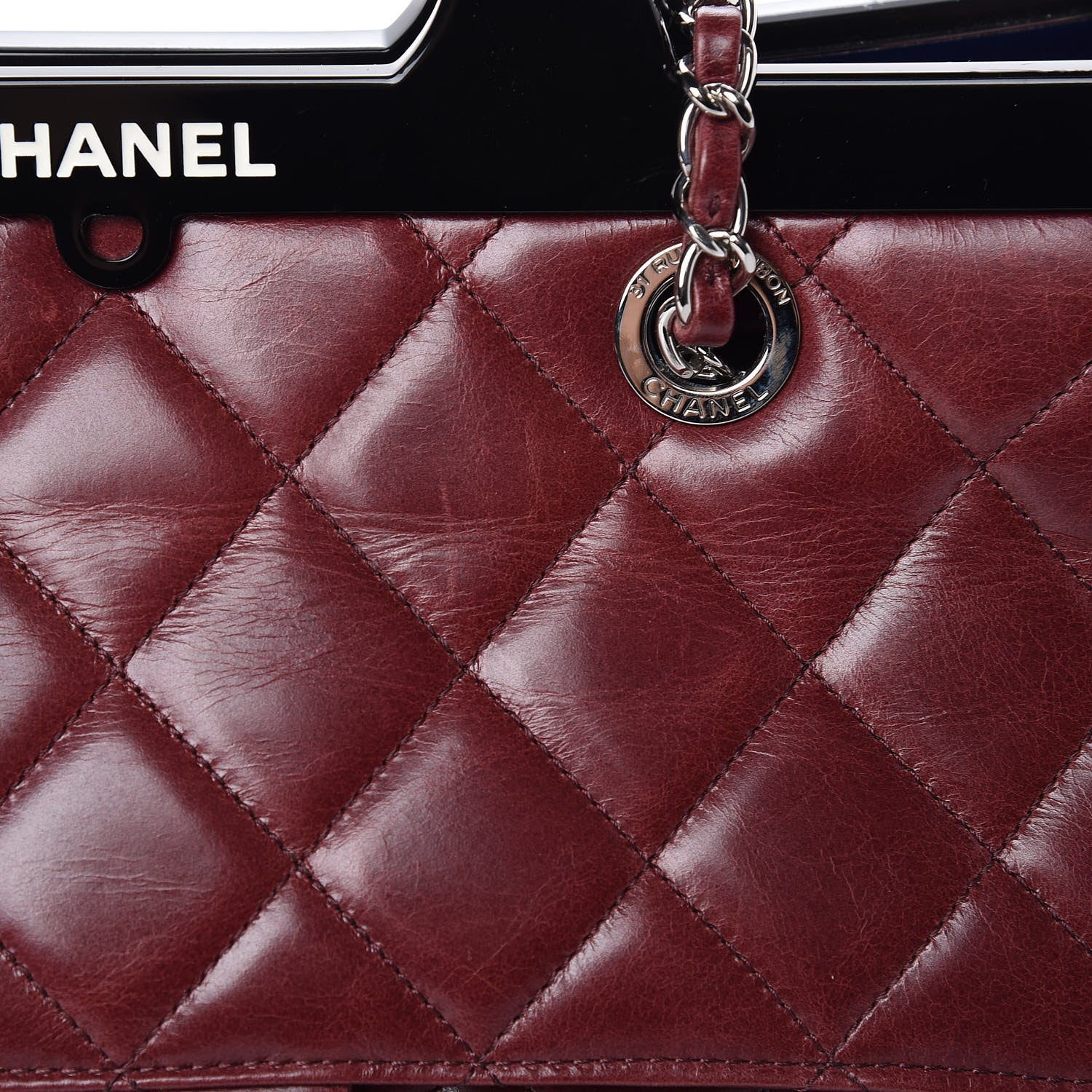 Chanel Glazed Calfskin Quilted Small CC Delivery Tote Burgundy 9 of 10